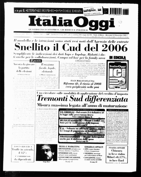 Italia oggi : quotidiano di economia finanza e politica